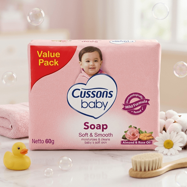 Cussons baby soap soft and smooth value pack with almond and rose oil, 60g